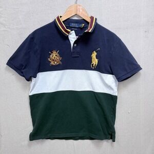 Polo Ralph Lauren Big Pony Riders Jockey Club‎ Crest Shirt Navy Green LG Slim